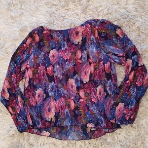 RD & KOKO Purple Floral Pleated Top L NWT